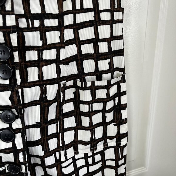 Talbots Size 12 Corduroy Stretch Button Down Front Midi Dress Geometric White - Picture 4 of 8